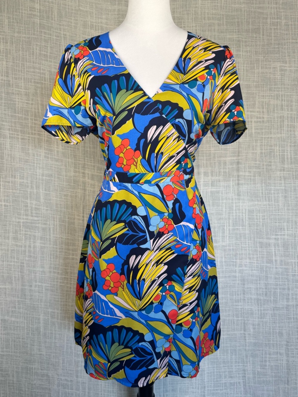J.Crew Mercantile Blue Tropical Floral Dress Retro Botanical Fit Flare Medium